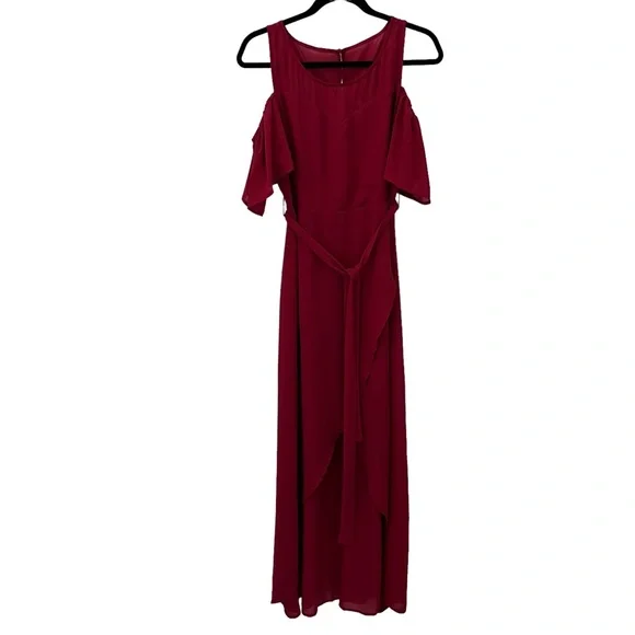 DAVI & DANI | Dresses | Davi Dani Mwt Womens Ruffle Sleeve Cold Shoulder Maxi  Dress Red Size L | Poshmark